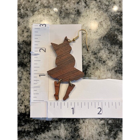 Cat Earrings Ballerina Dancing Kitty w/ Pink Tutu Whimsical Quirky Dangle Funny - Picture 5 of 6